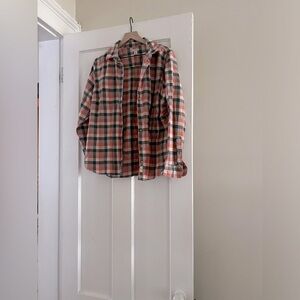 LL Bean Orange, Green, Lavender Large Check Cotton Button Down, Sz M